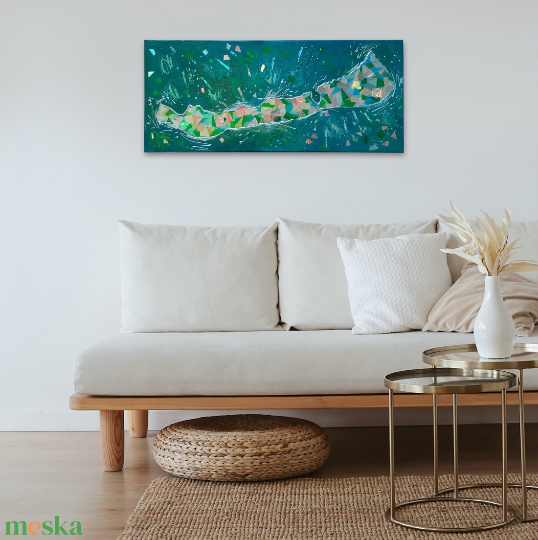Balaton - 58 x 25 cm / hologram papírokkal / egyedi műalkotás - művészet - festmény - festmény vegyes technika - Meska.hu