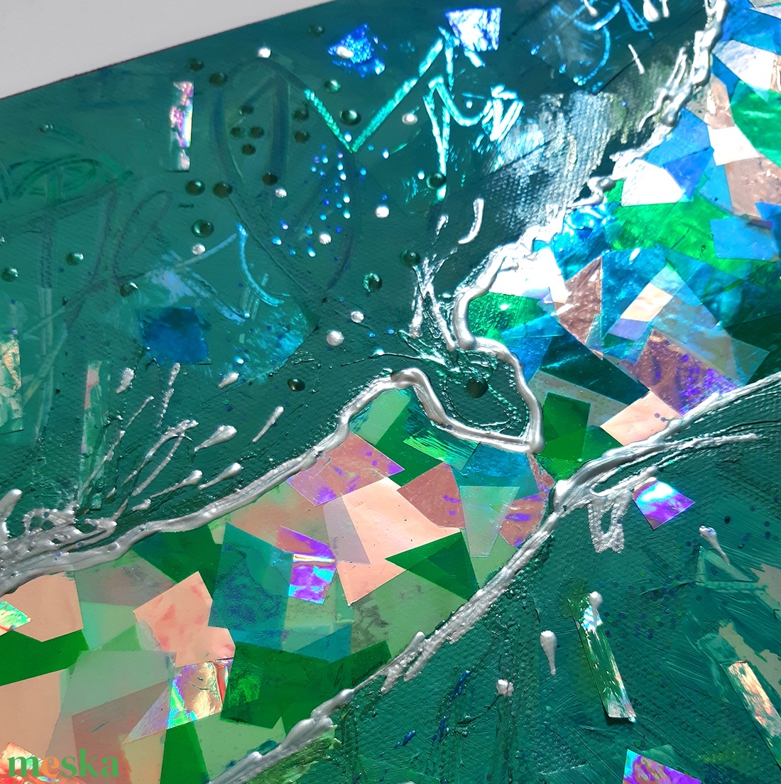 Balaton - 58 x 25 cm / hologram papírokkal / egyedi műalkotás - művészet - festmény - festmény vegyes technika - Meska.hu