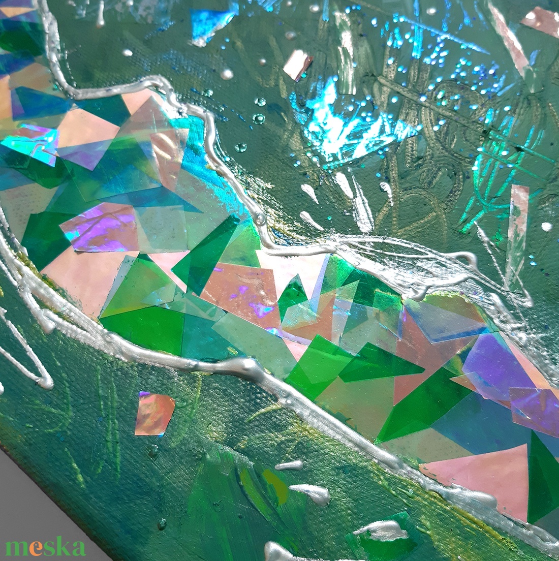 Balaton - 58 x 25 cm / hologram papírokkal / egyedi műalkotás - művészet - festmény - festmény vegyes technika - Meska.hu