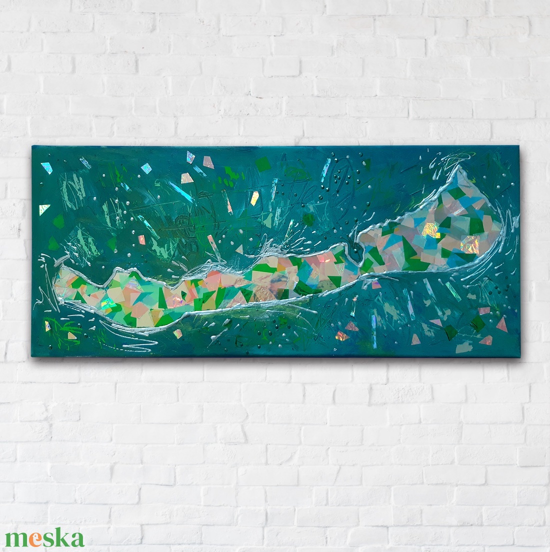 Balaton - 58 x 25 cm / hologram papírokkal / egyedi műalkotás - művészet - festmény - festmény vegyes technika - Meska.hu