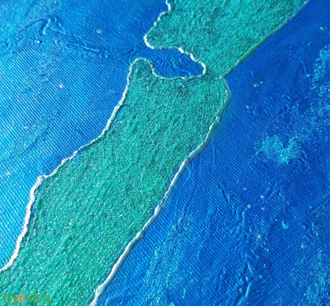 Balaton / 50 x 25 cm / dekoráció, festmény, metálkék, csillámos - művészet - festmény - festmény vegyes technika - Meska.hu