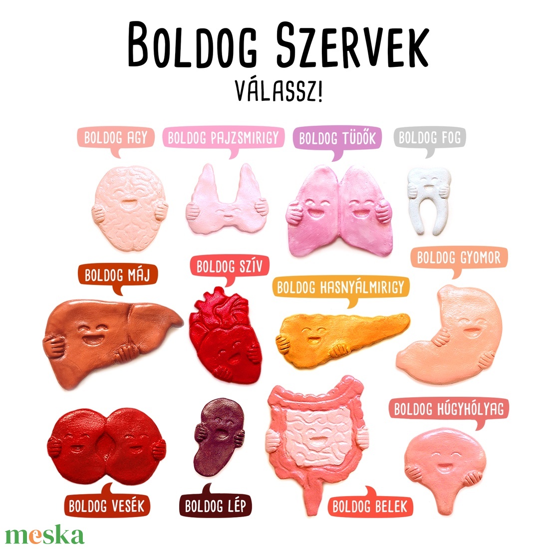 BOLDOG SZERVEK >> szív belek vesék húgyhólyag fog pajzsmirigy agy tüdők lép hasnyálmirigy máj hűtőmágnes, kabala - otthon & lakás - konyhafelszerelés, tálalás - konyhai dekoráció - hűtőmágnes - Meska.hu