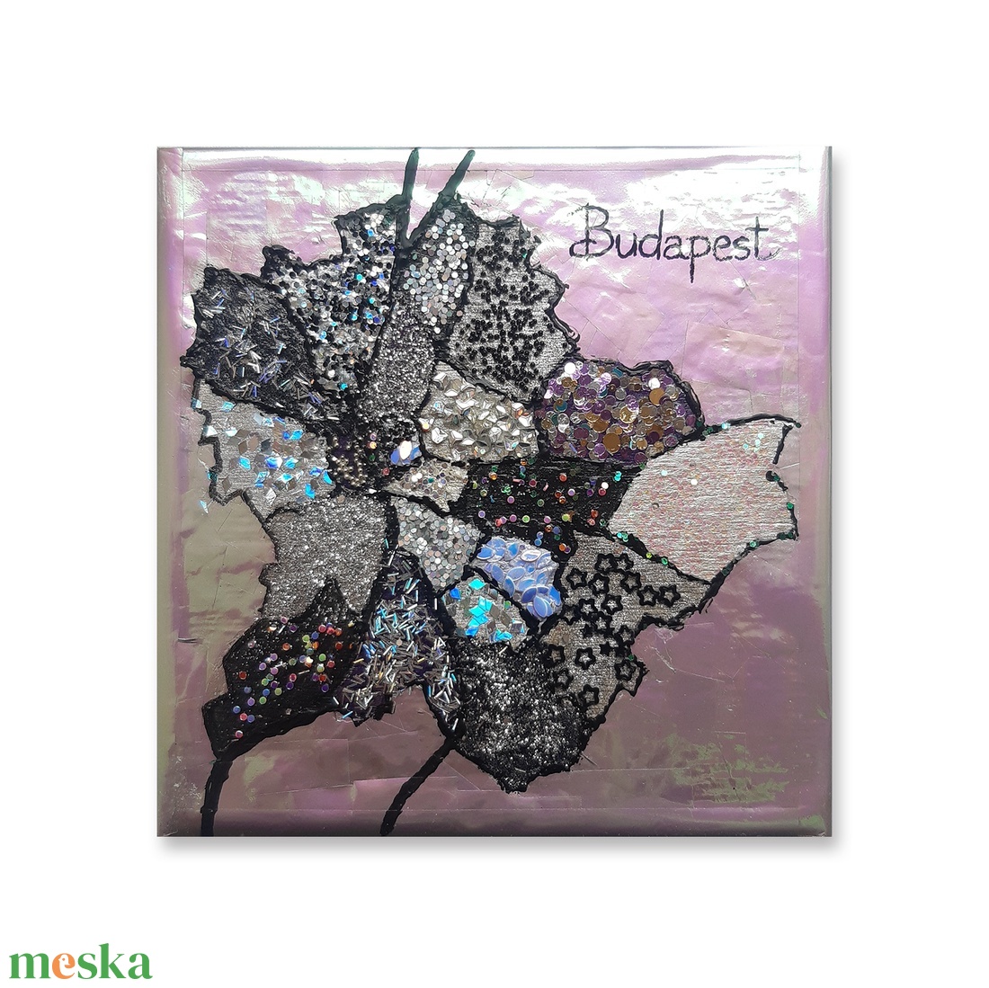 Budapest kerületek 12x12cm festmény / falemezen, csillogo, hologram, dekoráció, kép - művészet - festmény - festmény vegyes technika - Meska.hu