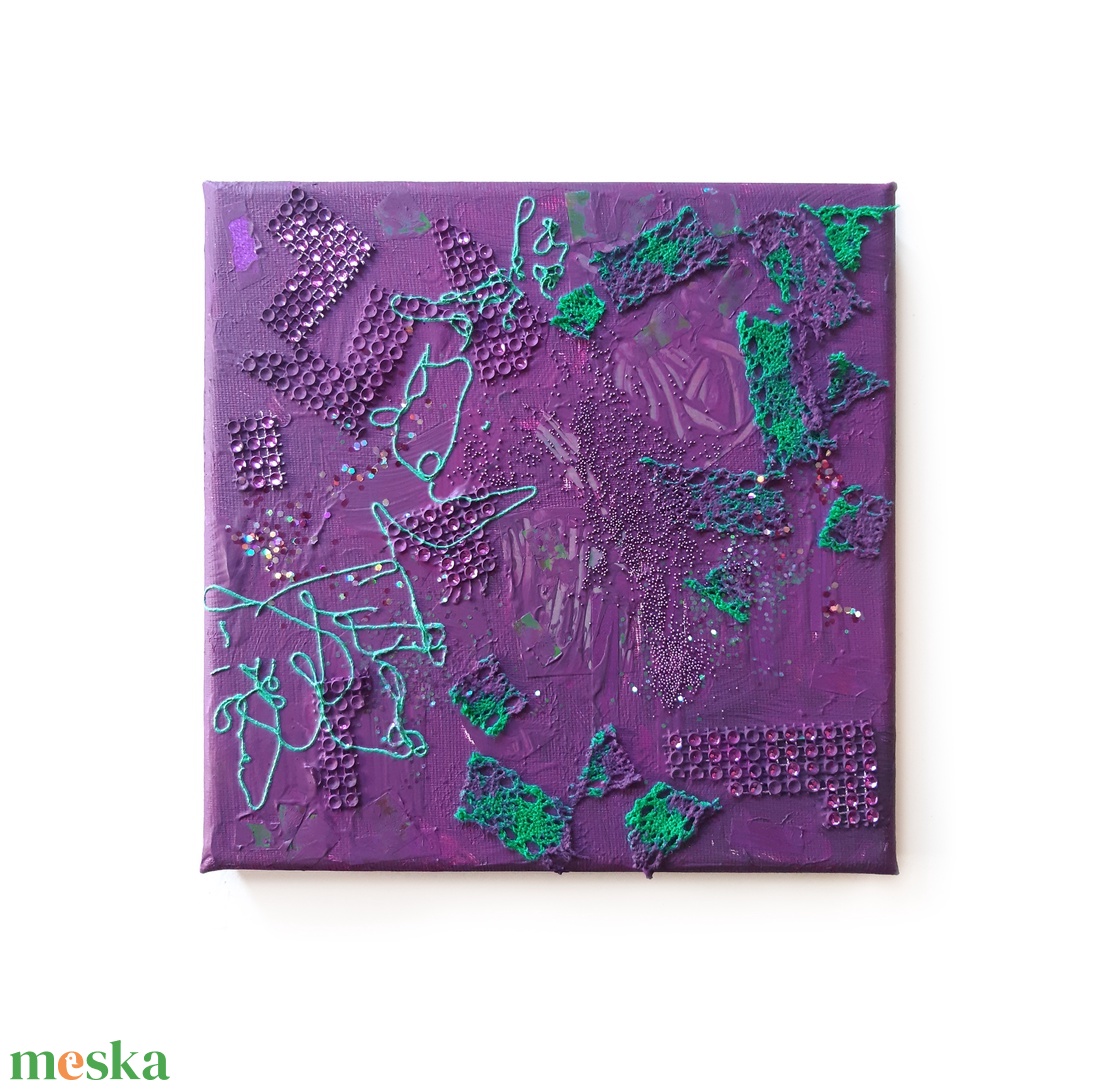 Bizalom - 20x20cm - kicsi, kis absztrakt festmény - lila és hologramos - művészet - festmény - festmény vegyes technika - Meska.hu