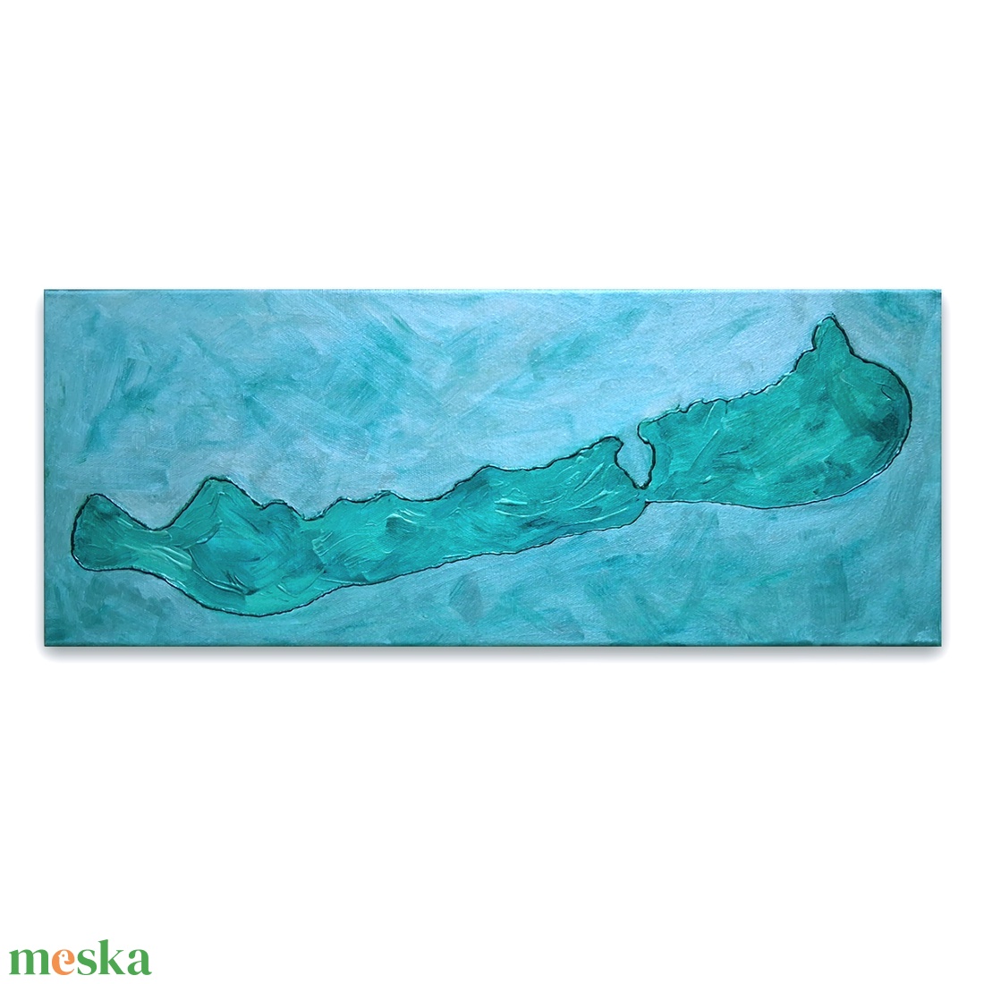 50x20cm Balaton sziluett vászonkép festmény türkiz - művészet - festmény - festmény vegyes technika - Meska.hu