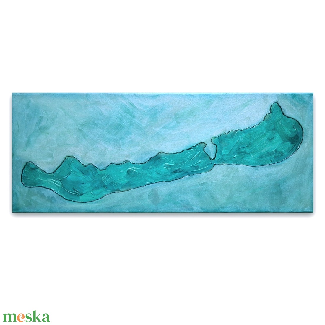 50x20cm Balaton sziluett vászonkép festmény türkiz - művészet - festmény - festmény vegyes technika - Meska.hu