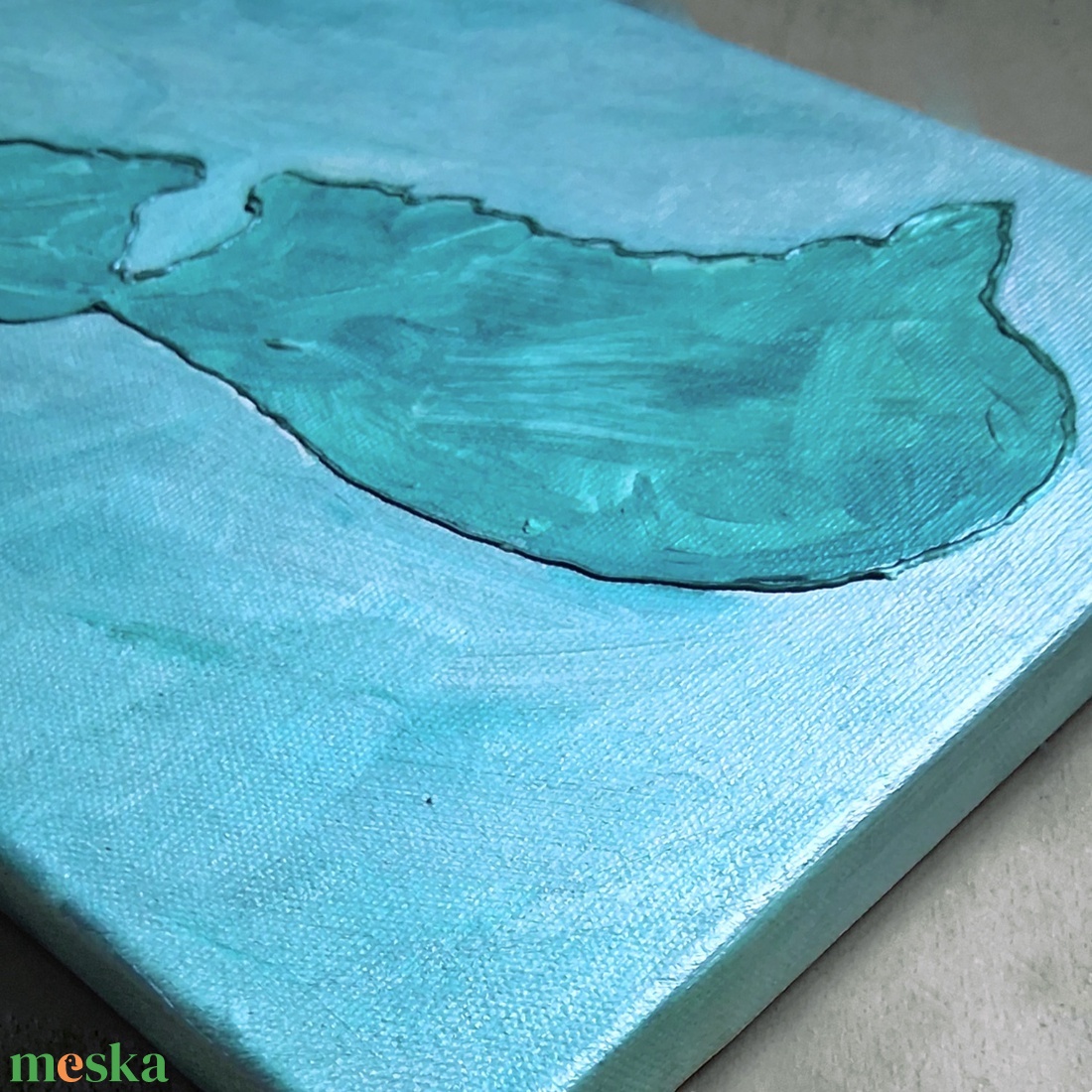 50x20cm Balaton sziluett vászonkép festmény türkiz - művészet - festmény - festmény vegyes technika - Meska.hu
