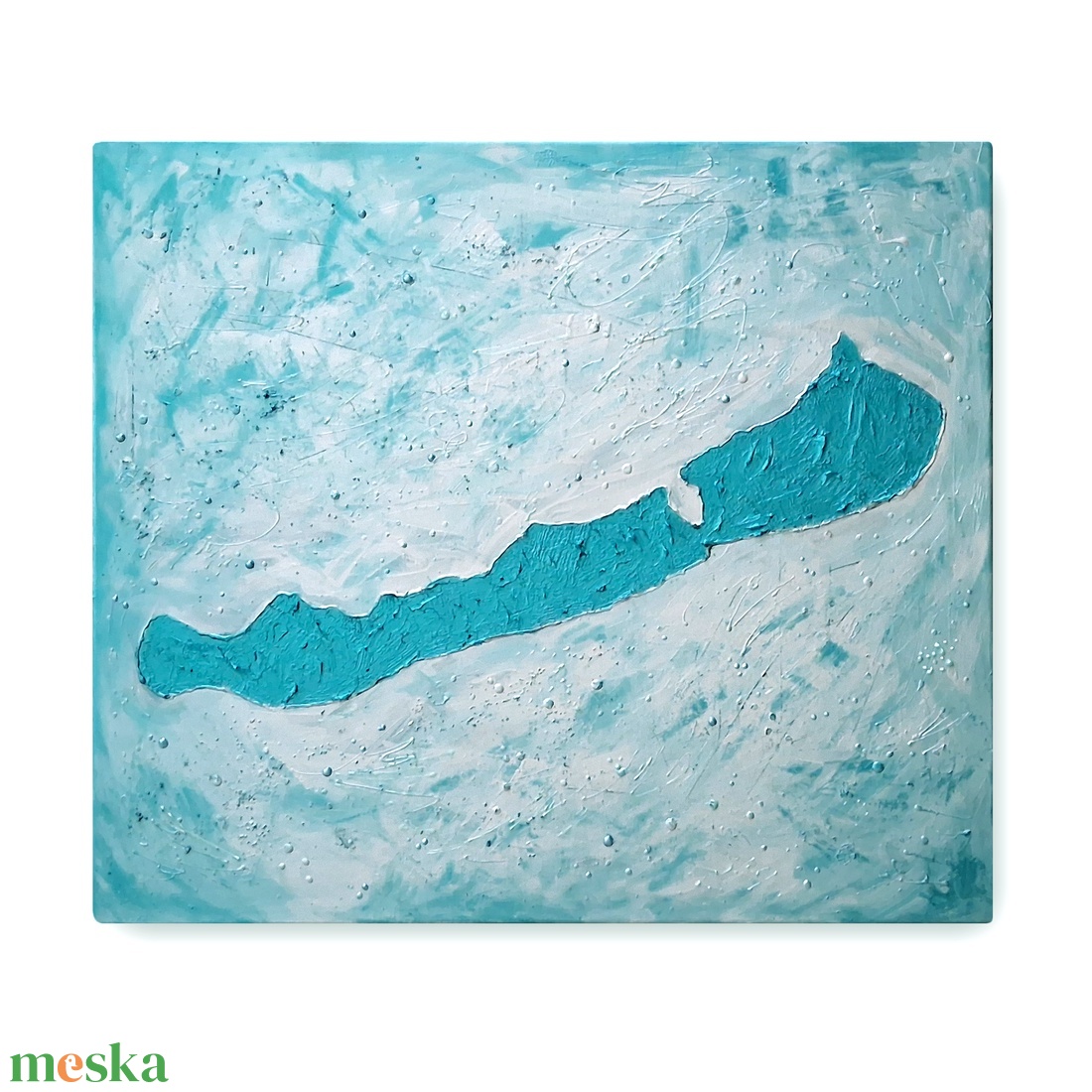 70x60cm Türkiz Balaton sziluett vászonkép festmény - művészet - festmény - festmény vegyes technika - Meska.hu