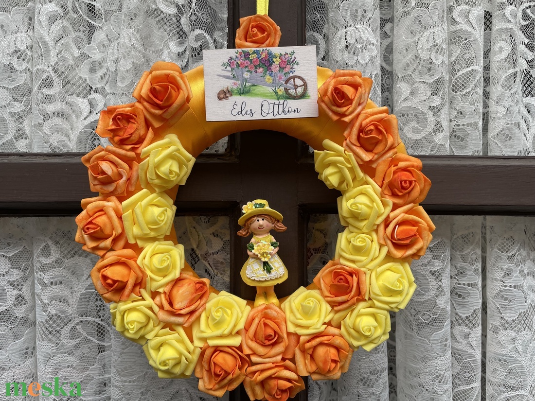 Sárga rózsás ajtódísz - otthon & lakás - dekoráció - ajtó- és ablak dekoráció - ablakdísz - Meska.hu