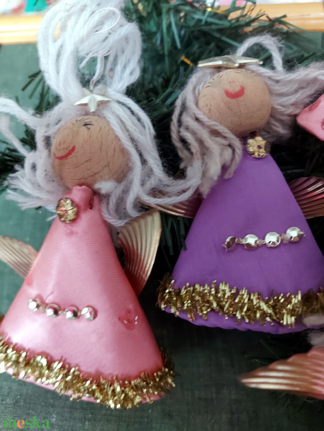 Textil angyalok karácsonyfa díszek - karácsony - karácsonyi lakásdekoráció - karácsonyfadíszek - Meska.hu