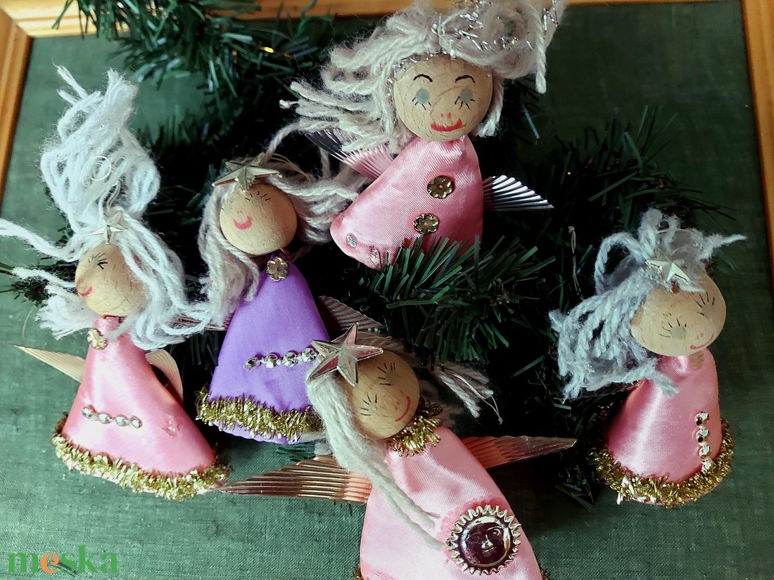 Textil angyalok karácsonyfa díszek - karácsony - karácsonyi lakásdekoráció - karácsonyfadíszek - Meska.hu