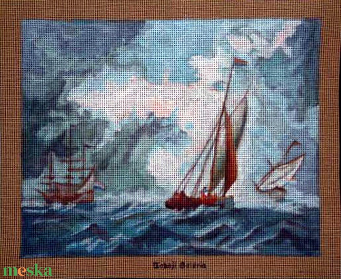 Gobelin alap, Hajók a tengeren - művészet - textilkép - gobelin - Meska.hu