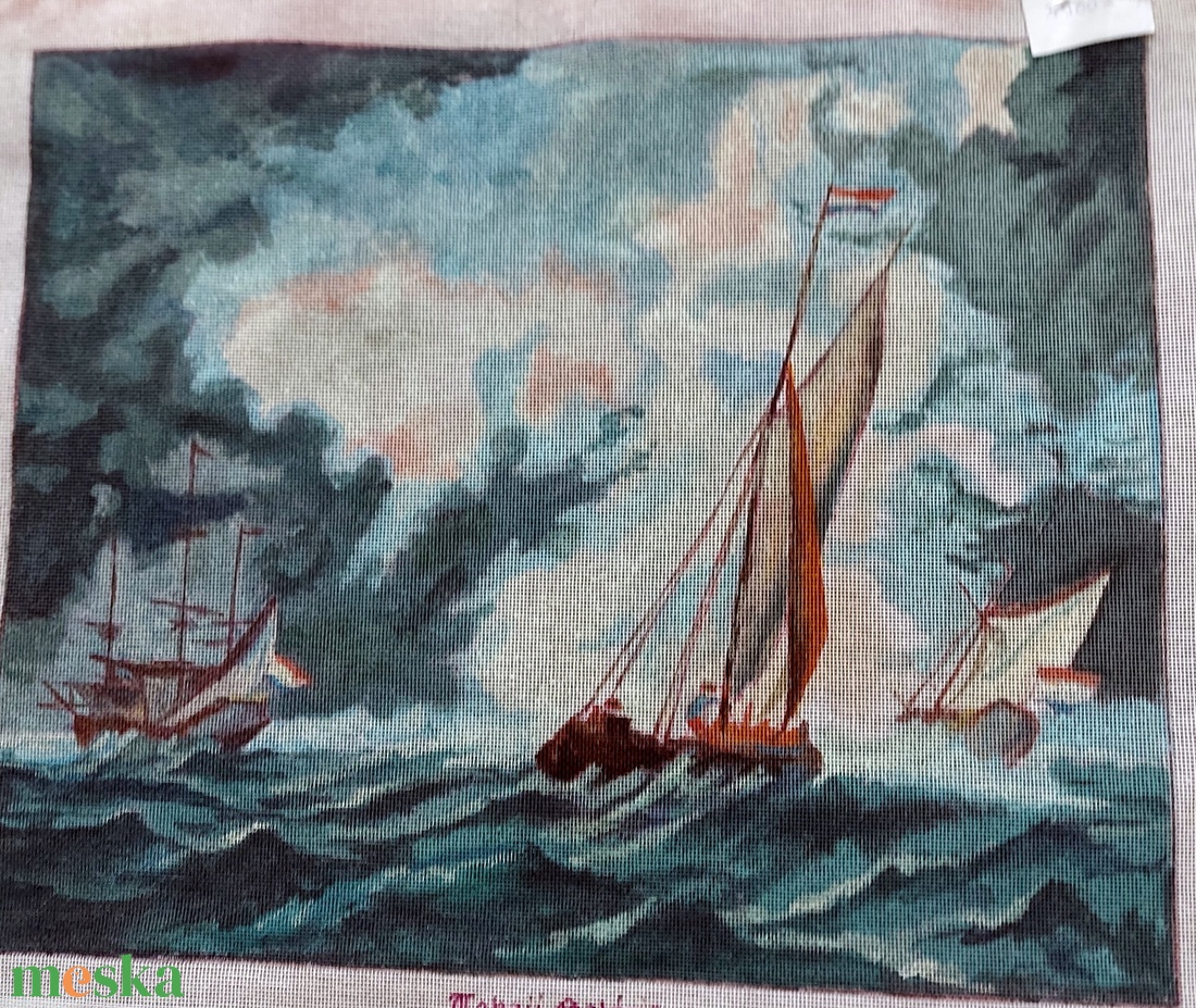 Tűgobelin alap, Hajók a tengeren - művészet - textilkép - gobelin - Meska.hu