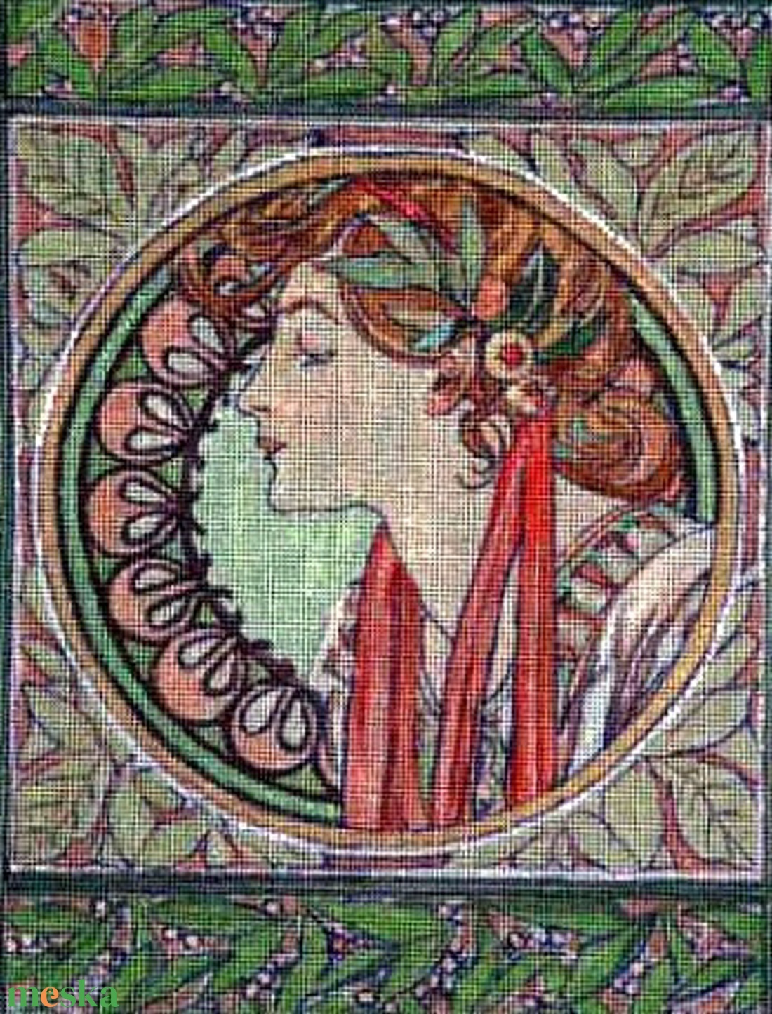 Tűgobelin alap, Alphonse Mucha: Laurel - művészet - textilkép - gobelin - Meska.hu Tűgobelin alap, Alphonse Mucha: Laurel - művészet - textilkép - gobelin - Meska.hu