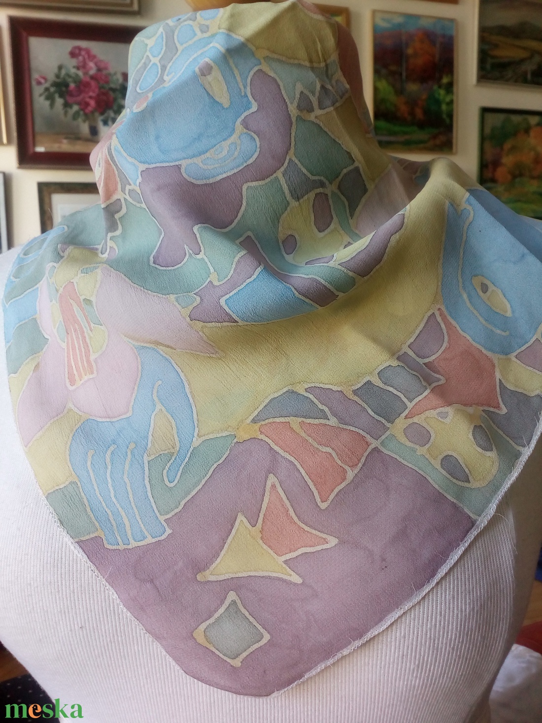 Selyemfestéssel készült kendő - művészet - más művészeti ág - Meska.hu