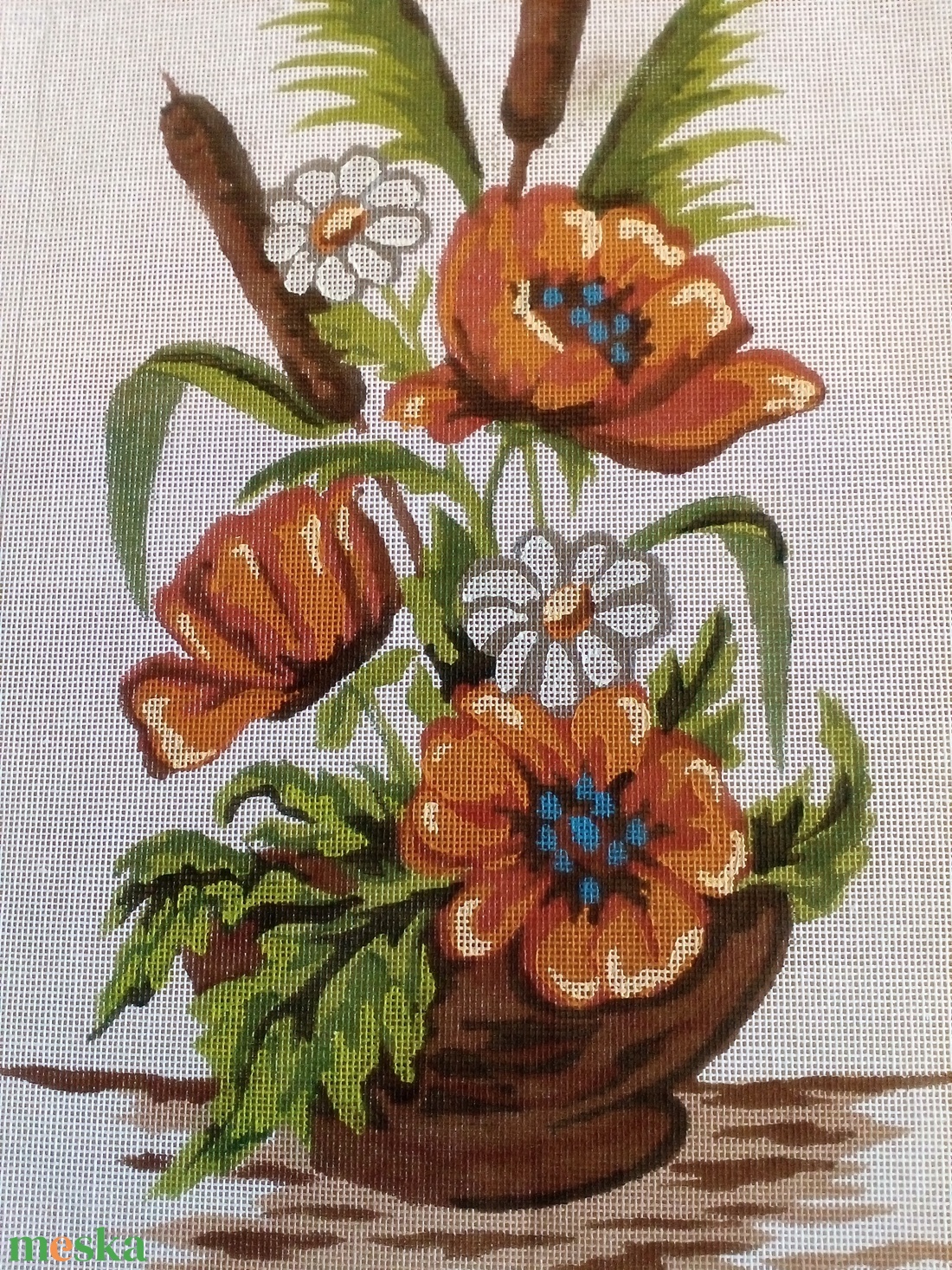 Tűgobelin alap, virágok - művészet - textilkép - gobelin - Meska.hu