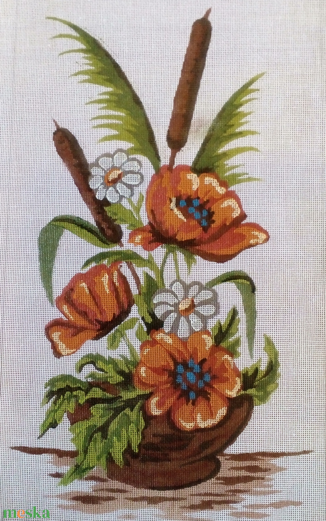 Tűgobelin alap, virágok - művészet - textilkép - gobelin - Meska.hu