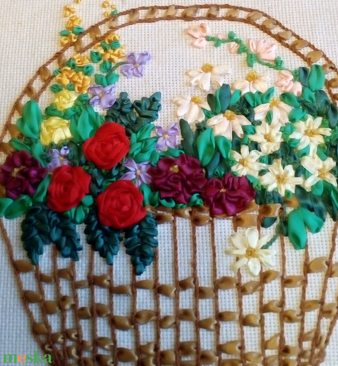 Szalaghímzésel készült falikép - otthon & életmód - dekoráció - kép & falikép - vászonkép - Meska.hu