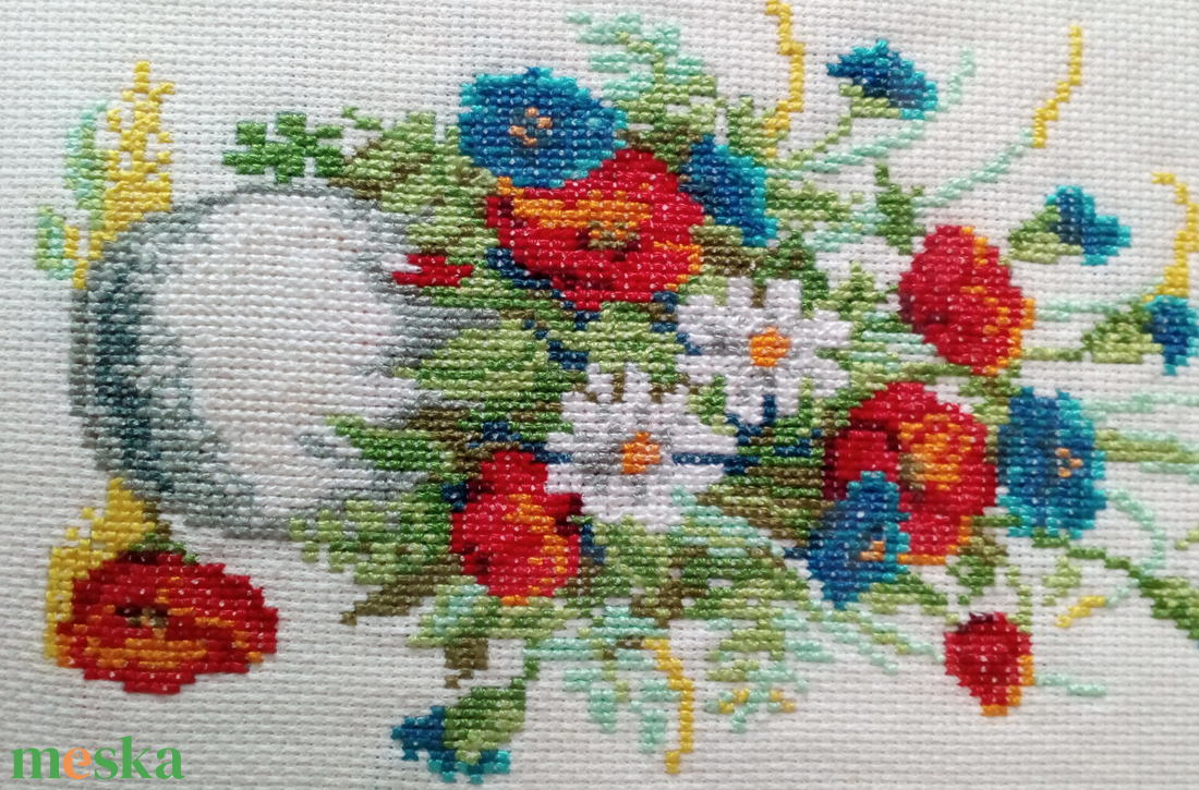 Keretezett falikép gobelin hímzéssel, virágcsokor - művészet - textilkép - gobelin - Meska.hu