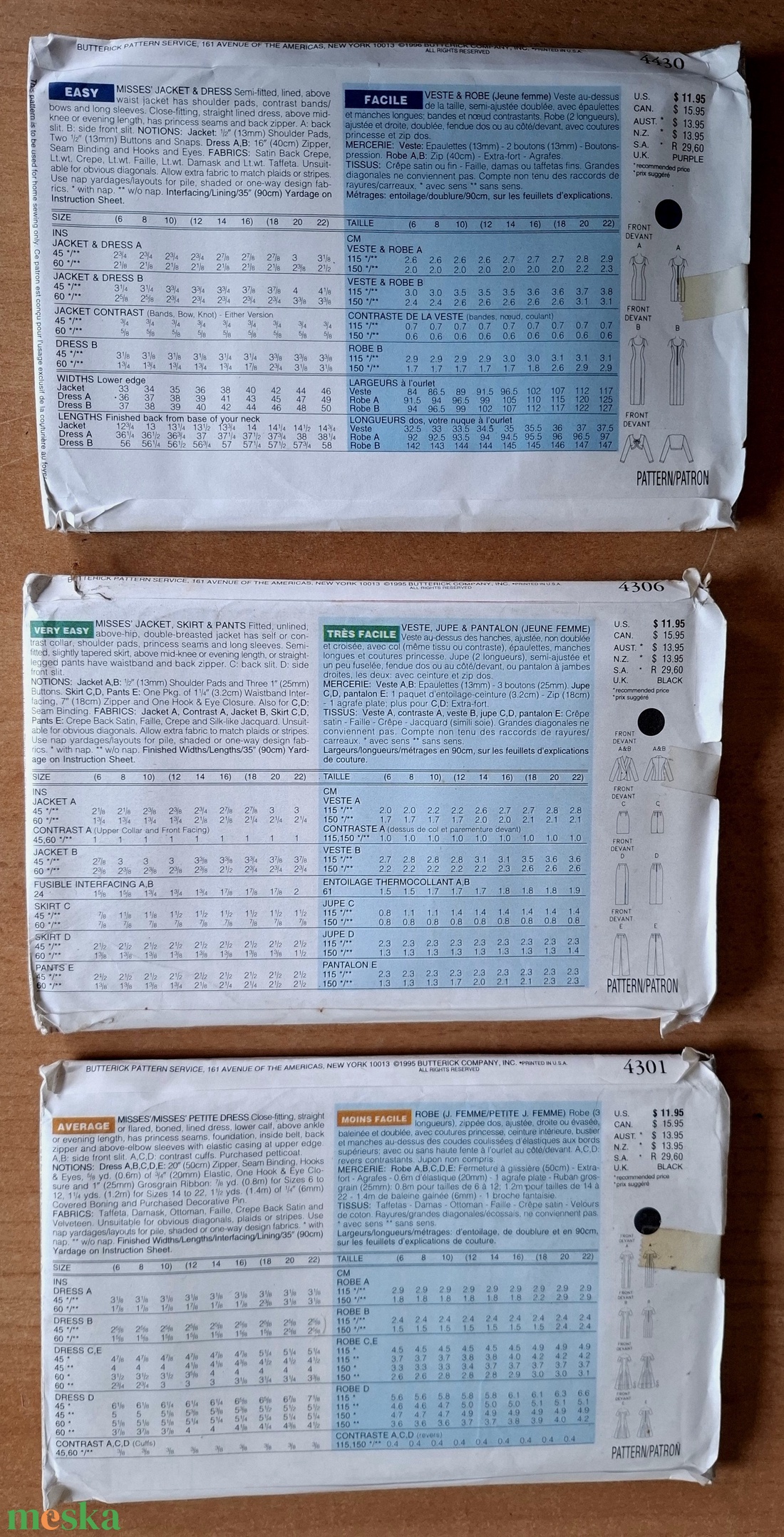 Butterick szabásminta csomagok - diy (csináld magad) - szabásminta, útmutató - varrás minták - Meska.hu