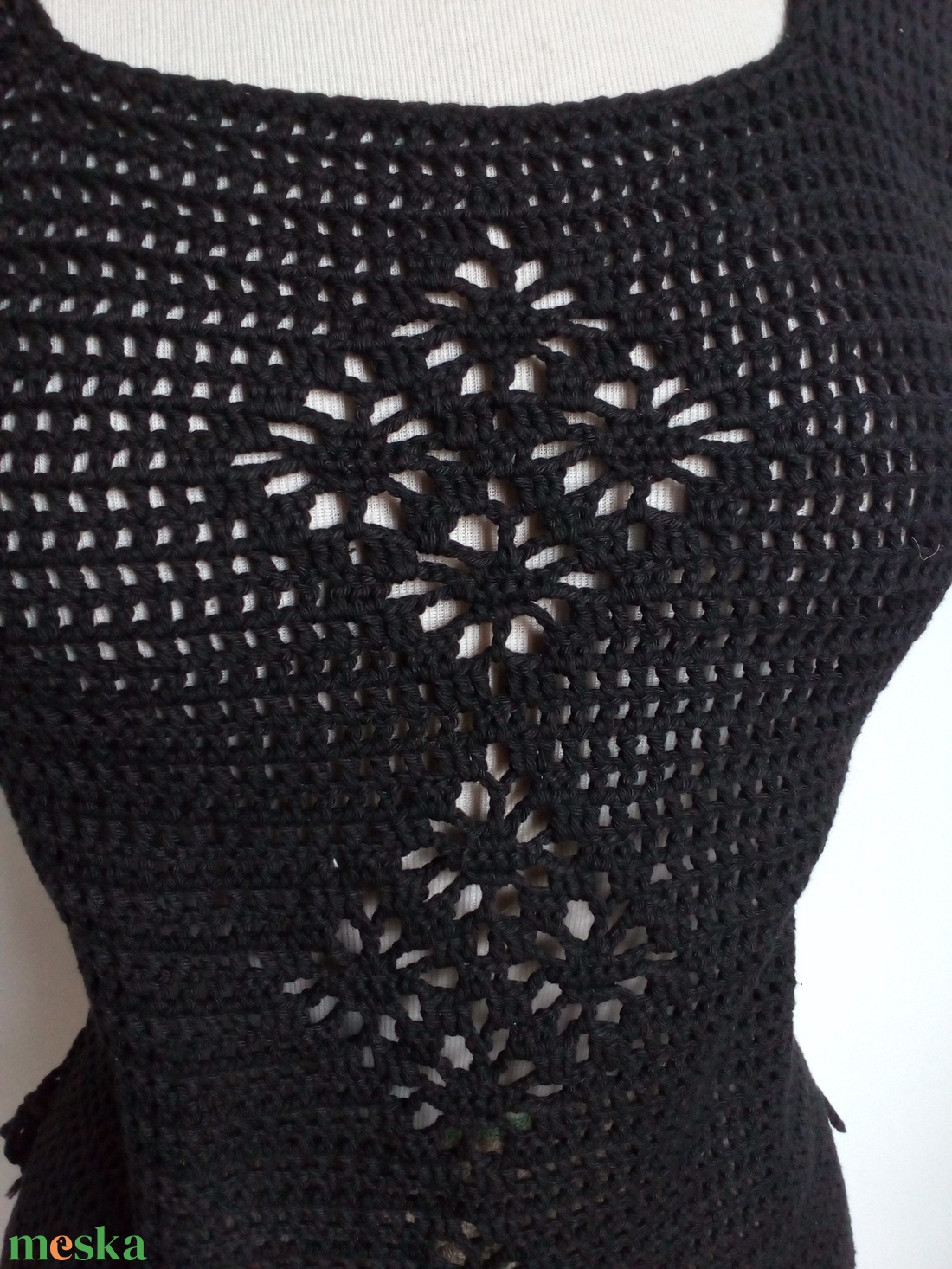 Horgolt fekete top - ruha & divat - női ruha - blúz - Meska.hu