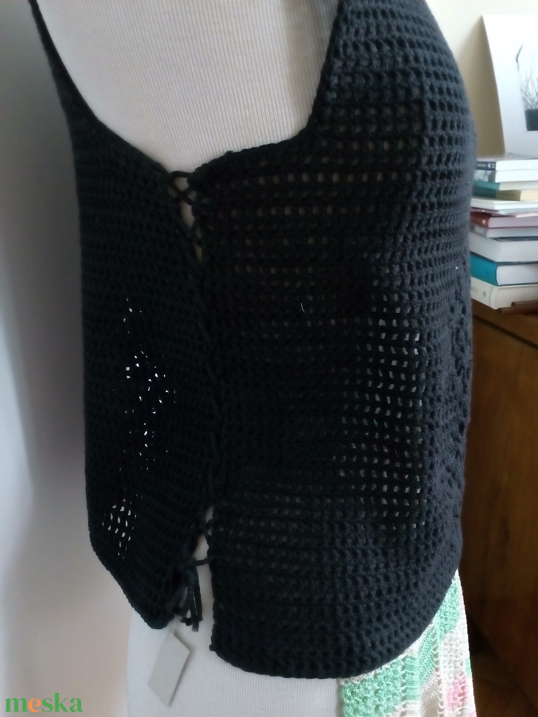 Horgolt fekete top - ruha & divat - női ruha - blúz - Meska.hu