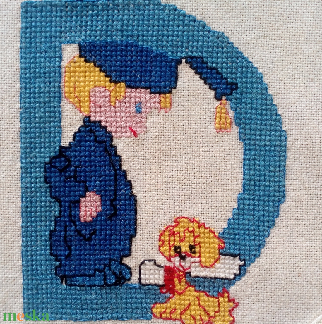 Keresztszemes hímzéssel készült monogram, keret nélkül - baba - mama - babaszoba dekoráció - babaszoba kép - Meska.hu