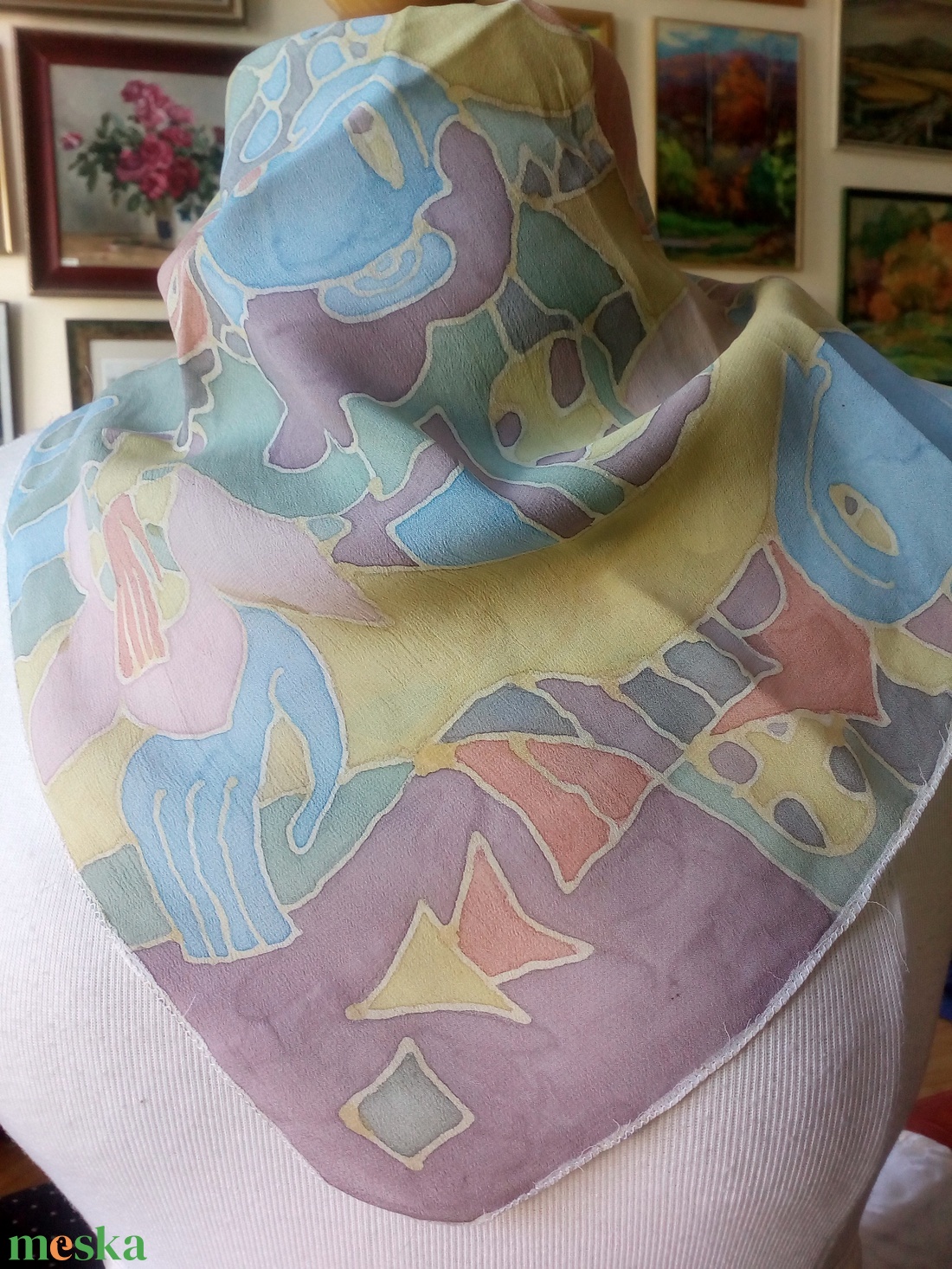 Selyemfestéssel készült kendő - művészet - más művészeti ág - Meska.hu