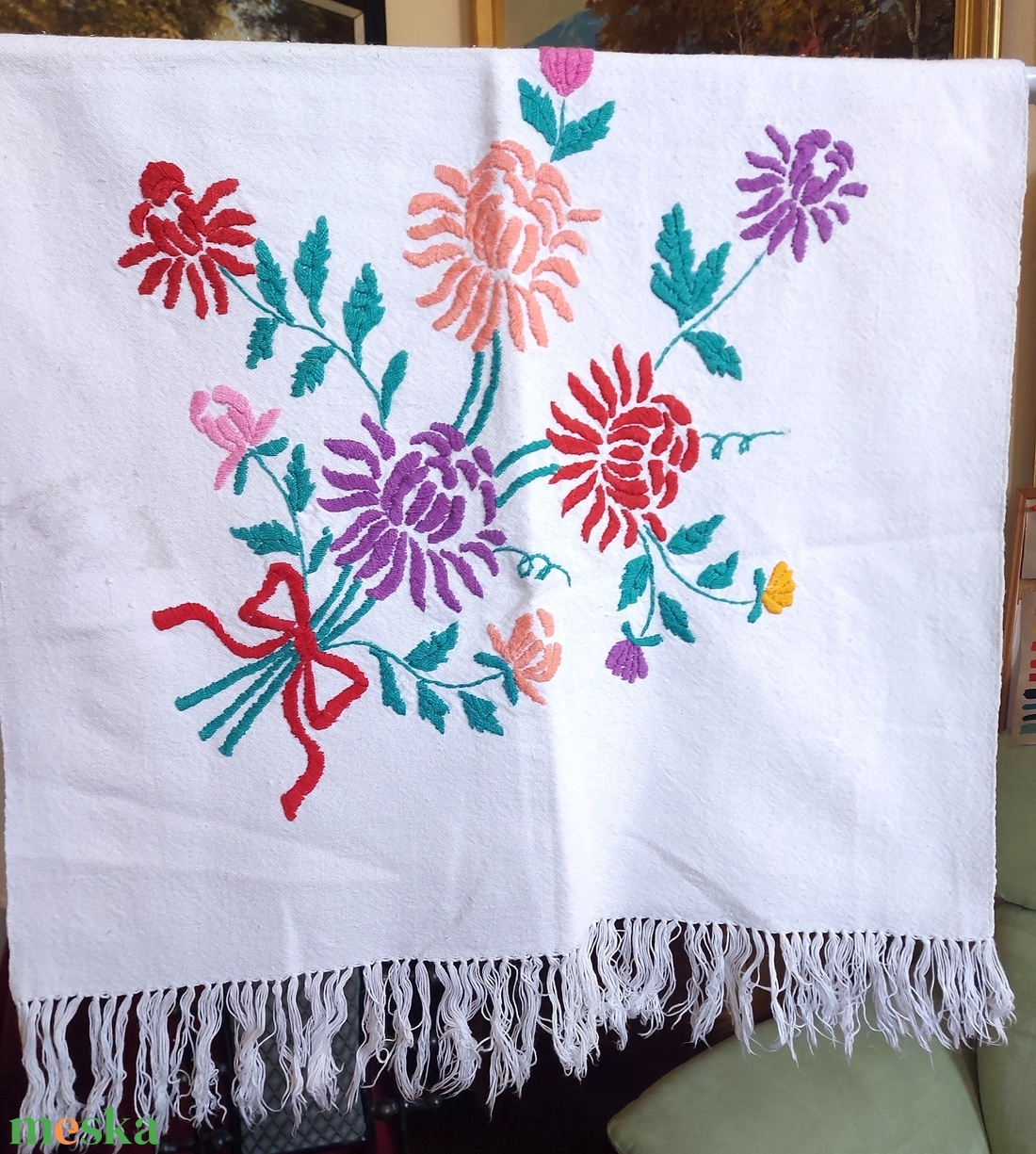 Hímzett dísztörölköző rojtozással - otthon & életmód - fürdőszoba - törölköző - Meska.hu
