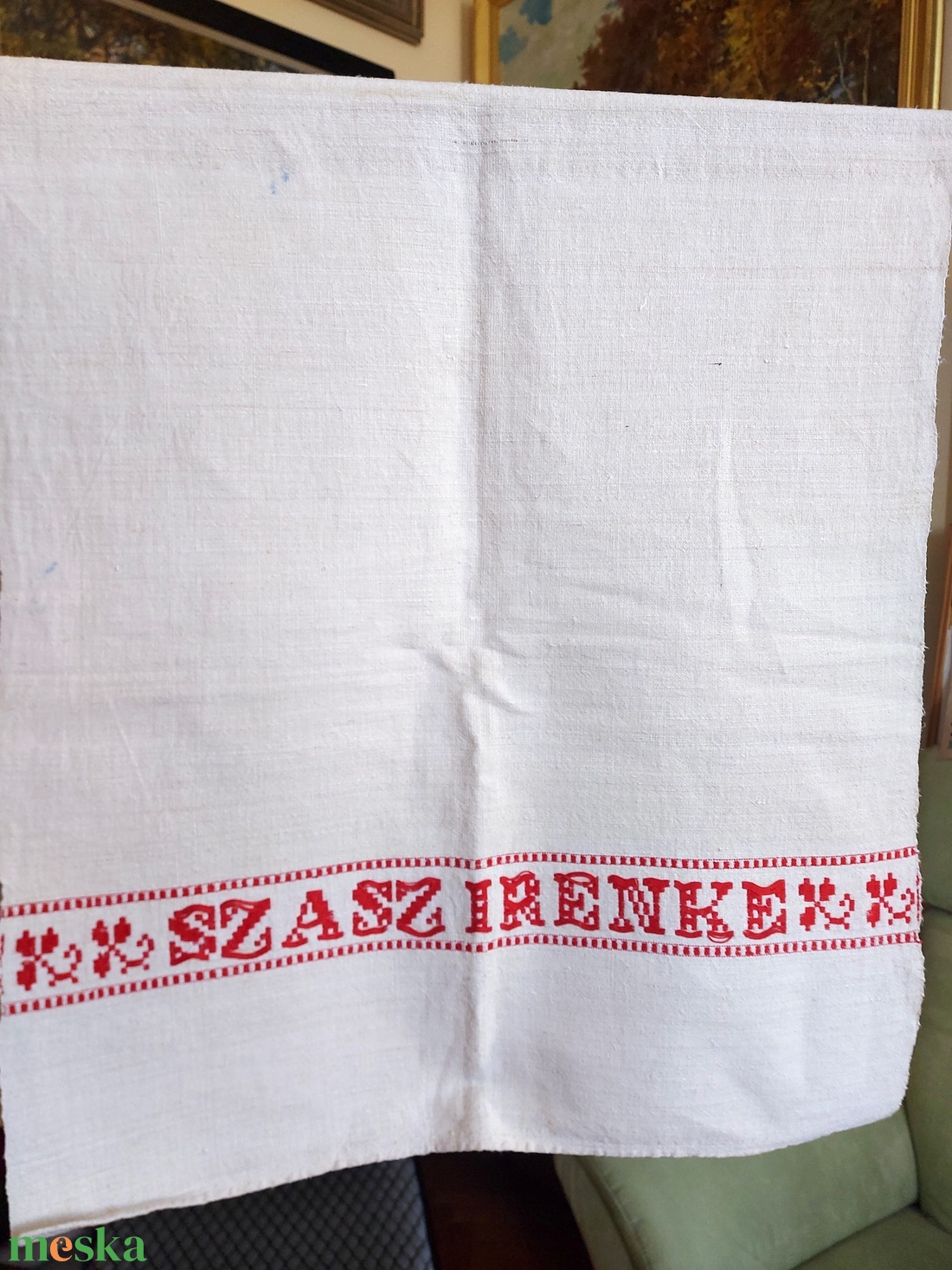 Szövött  nyersvászon törölköző névvel - otthon & életmód - fürdőszoba - törölköző - Meska.hu