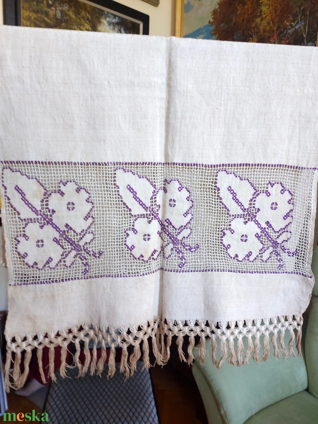 Szövött  nyersvászon törölköző rojttal - otthon & életmód - fürdőszoba - törölköző - Meska.hu