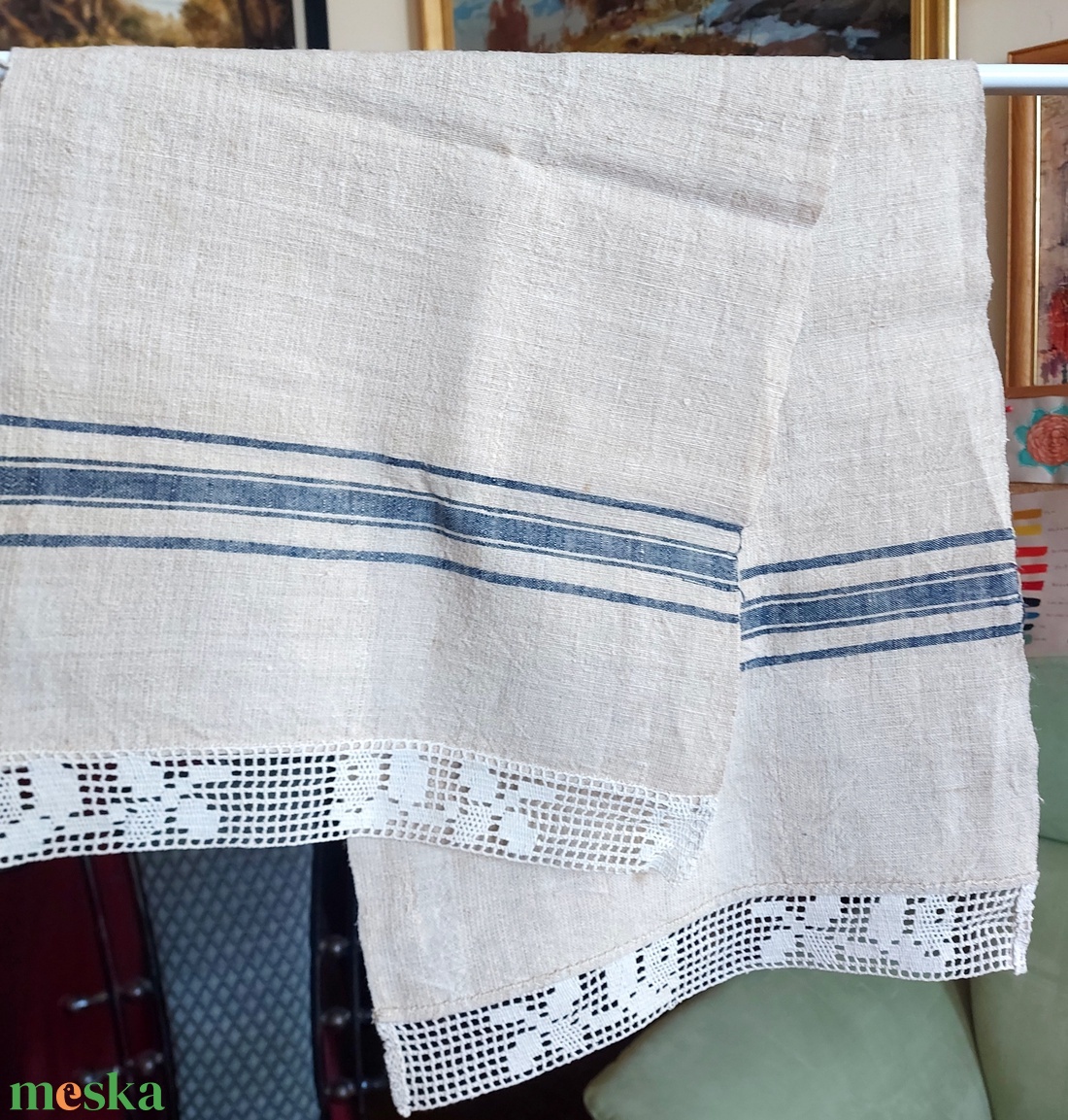 Szövött  nyersvászon dísztörölköző horgolt széllel - otthon & életmód - fürdőszoba - törölköző - Meska.hu