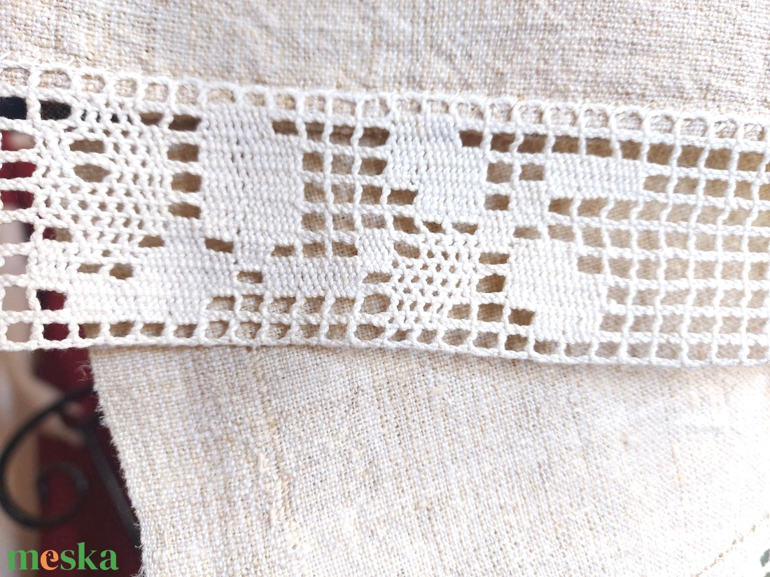 Szövött  nyersvászon dísztörölköző horgolt széllel - otthon & életmód - fürdőszoba - törölköző - Meska.hu