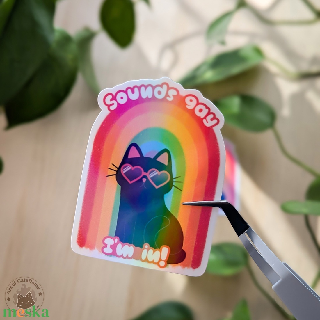 Fekete macska Pride vinyl matrica - Szivárványos, LGBTQ+ dekoráció - otthon & életmód - papír, írószer - matrica, matrica csomag - Meska.hu