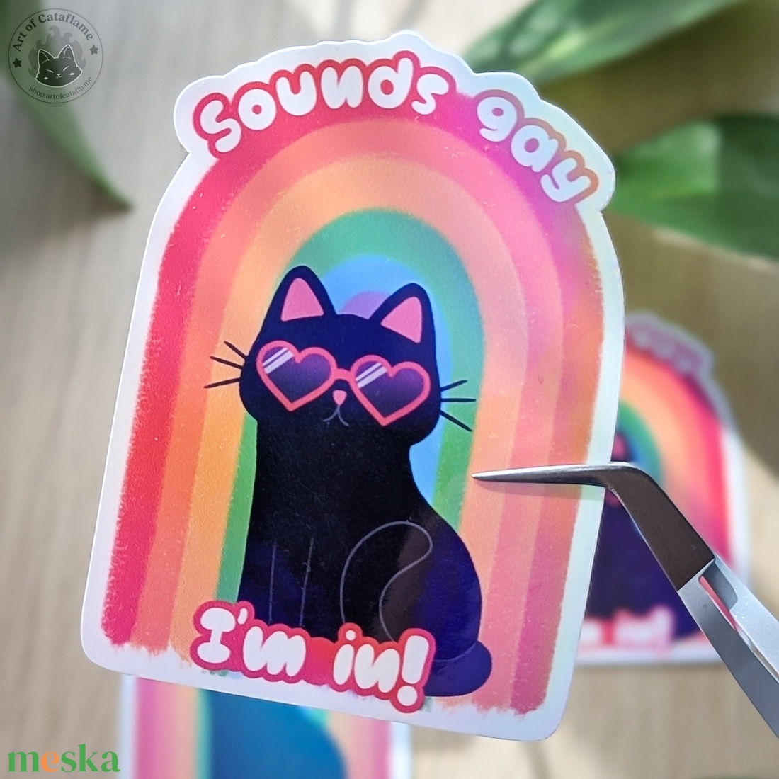 Fekete macska Pride vinyl matrica - Szivárványos, LGBTQ+ dekoráció - otthon & életmód - papír, írószer - matrica, matrica csomag - Meska.hu