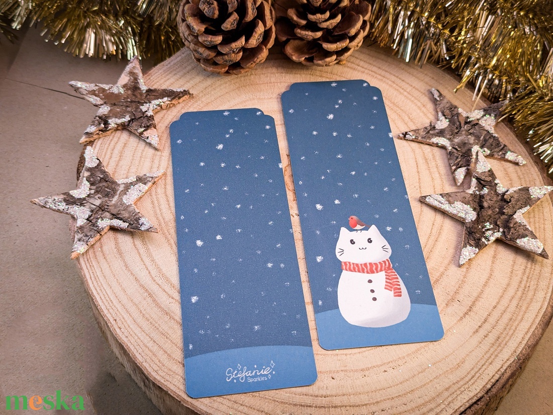 Hóember-cica könyvjelző - Cuki karácsonyi könyves kiegészítő - könyv & zene - könyvjelző - Meska.hu