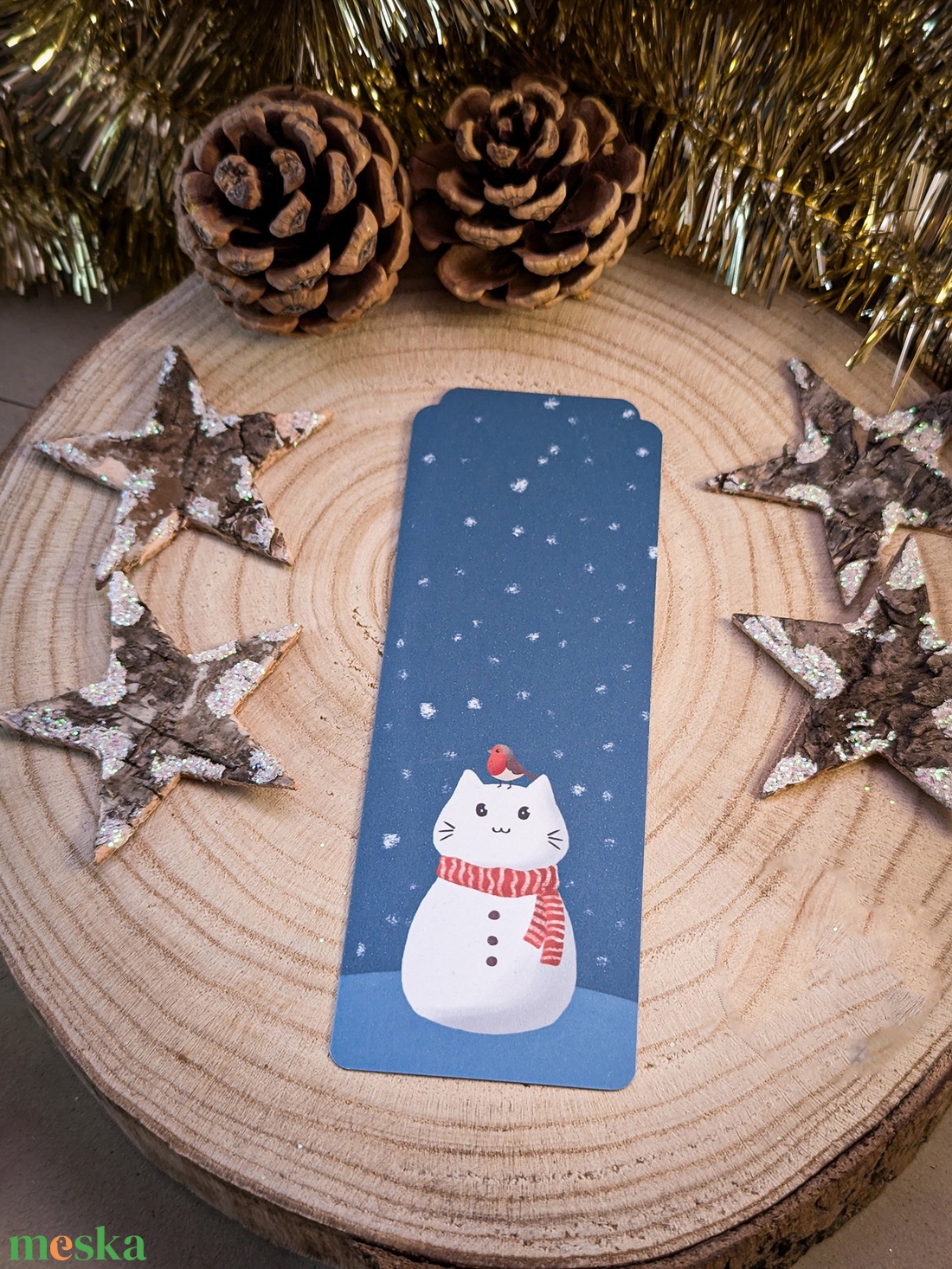 Hóember-cica könyvjelző - Cuki karácsonyi könyves kiegészítő - könyv & zene - könyvjelző - Meska.hu