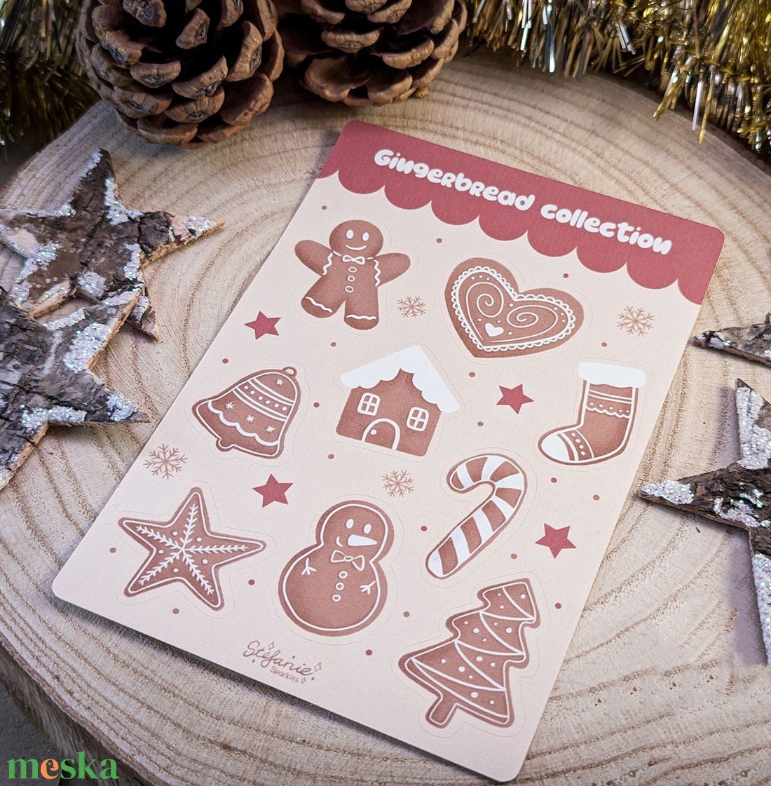 Karácsonyi mézeskalács matricaív - Ünnepi, vidám matricák - kellékek & szerszámok - dekorációs kellékek - matricaív - Meska.hu