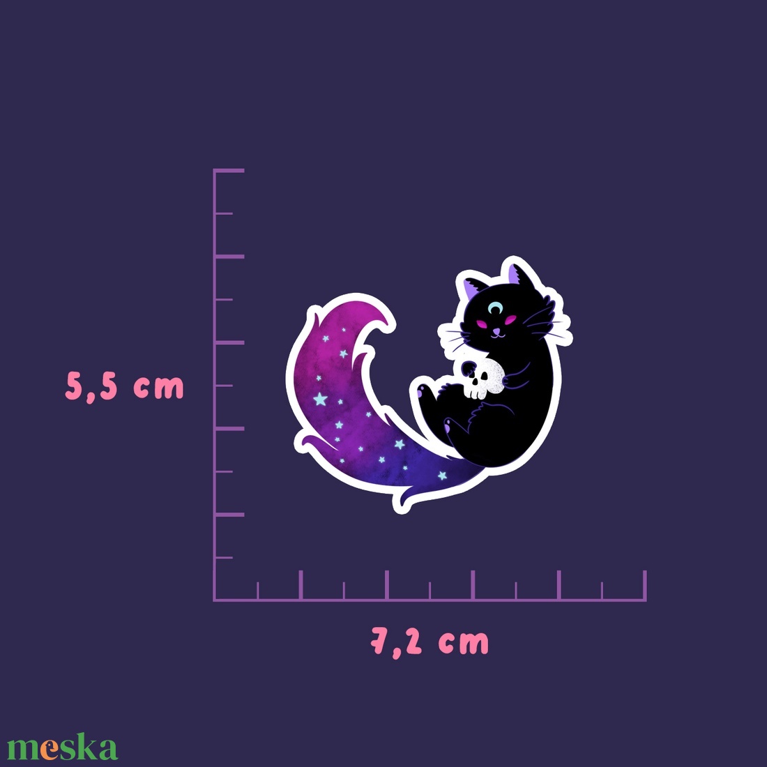 Fekete macska koponyával � vízálló matrica - otthon & életmód - papír, írószer - matrica, matrica csomag - Meska.hu