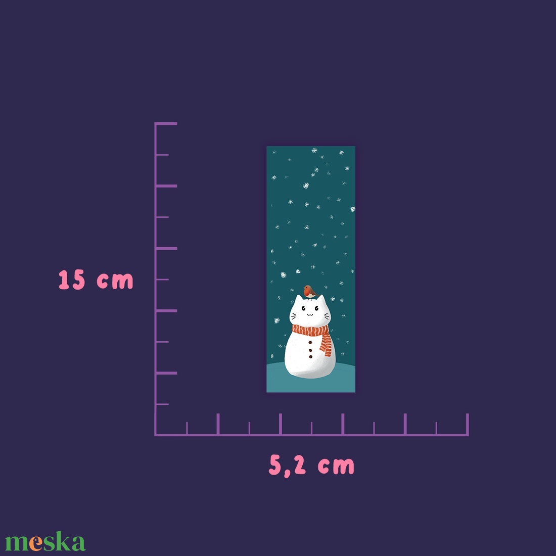Hóember-cica könyvjelző - Cuki karácsonyi könyves kiegészítő - könyv & zene - könyvjelző - Meska.hu
