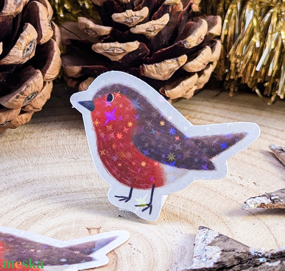 Vörösbegy matrica - Madár illusztráció, vízálló dekoráció - otthon & életmód - papír, írószer - matrica, matrica csomag - Meska.hu