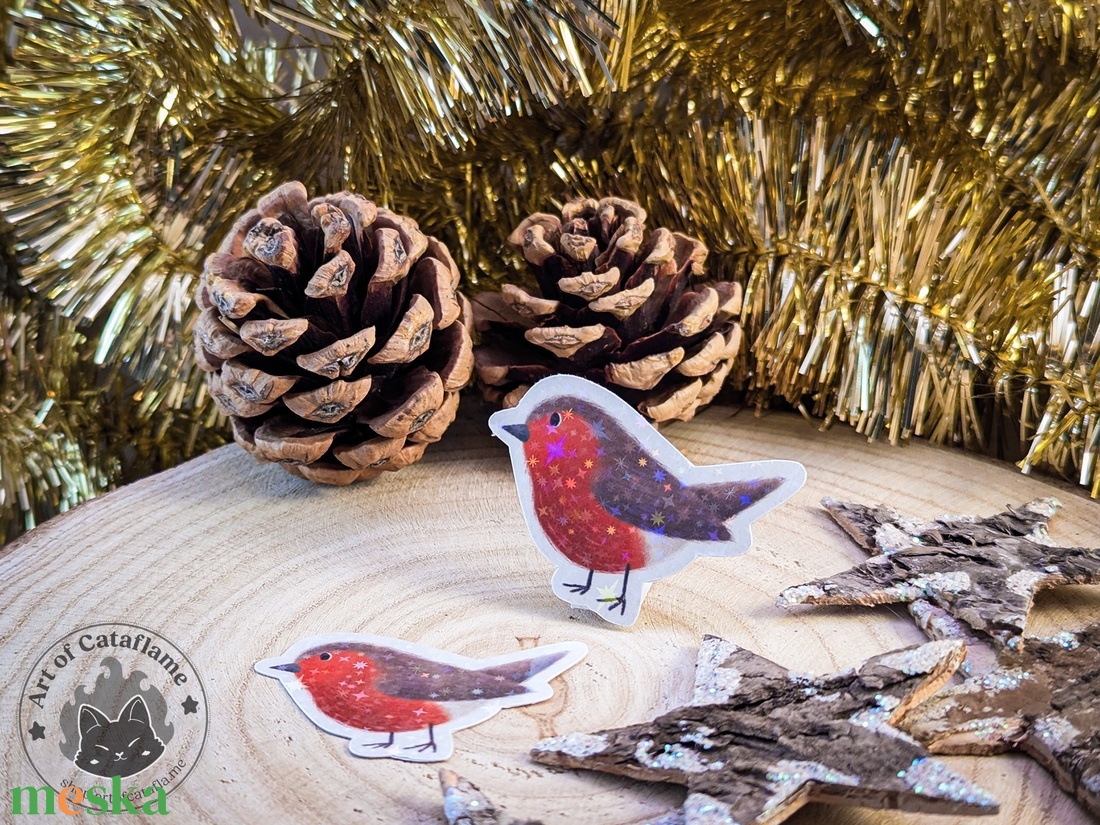 Vörösbegy matrica - Madár illusztráció, vízálló dekoráció - otthon & életmód - papír, írószer - matrica, matrica csomag - Meska.hu