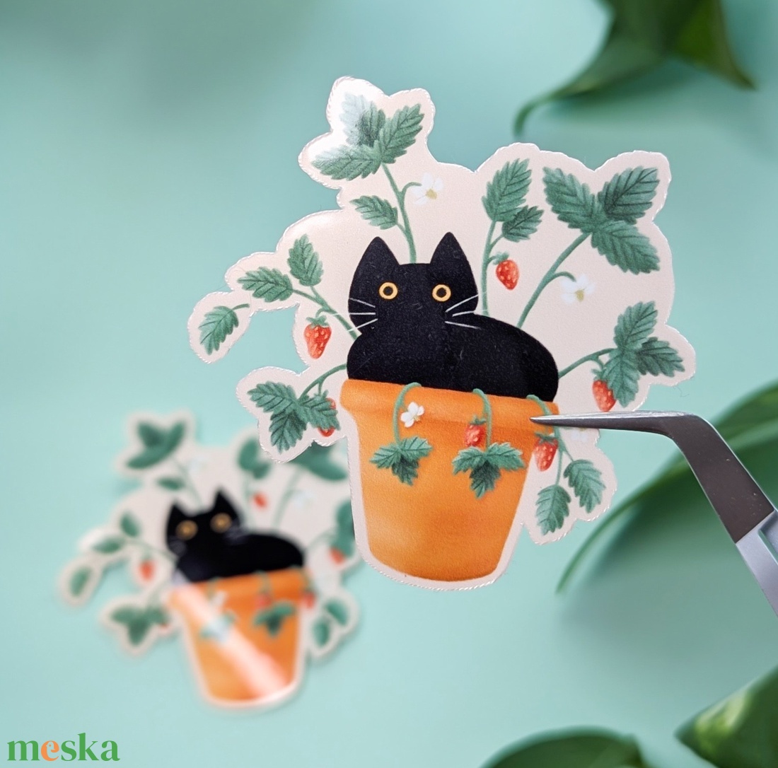 Fekete cicás vinil matrica - otthon & életmód - papír, írószer - matrica, matrica csomag - Meska.hu