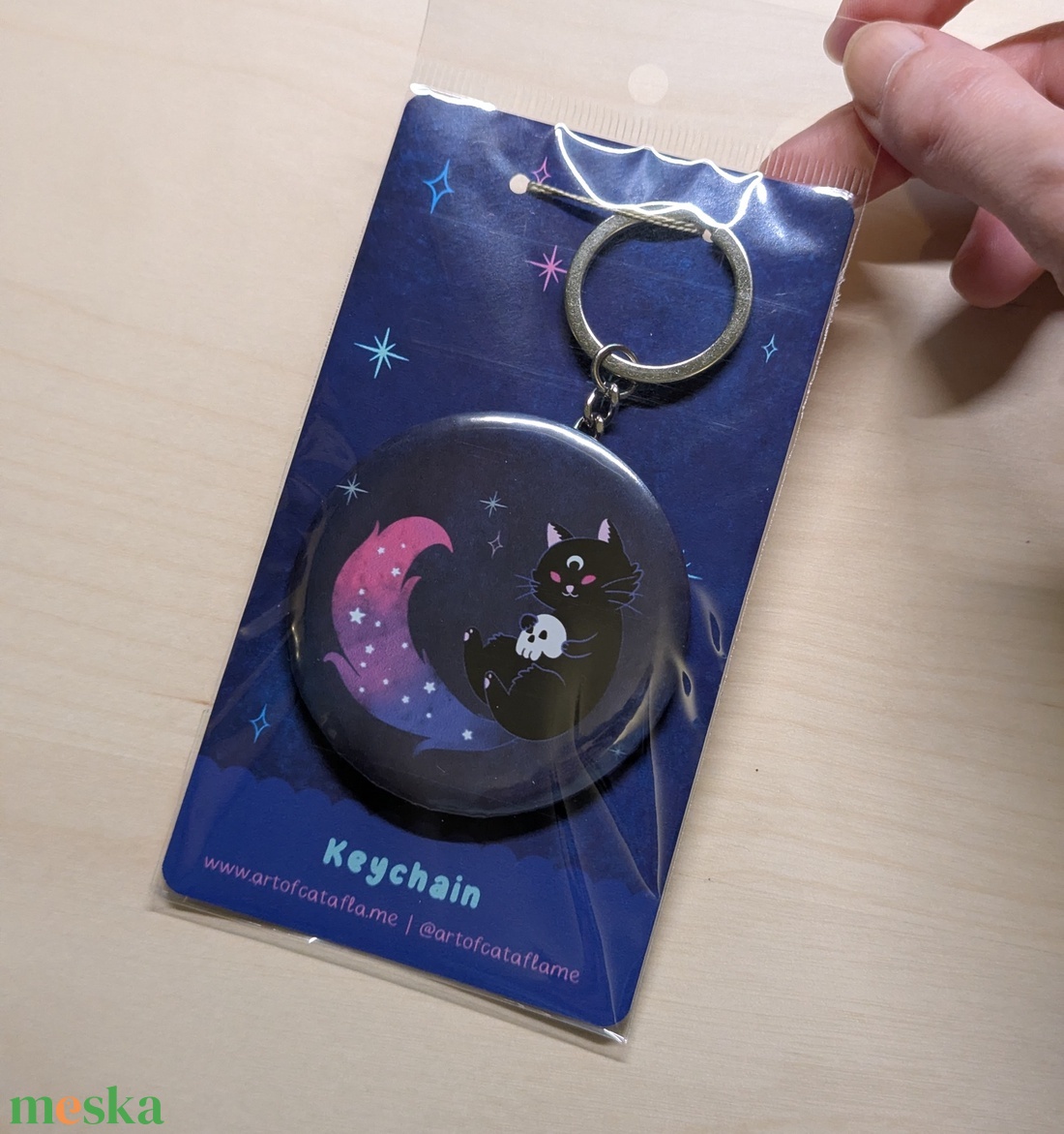 Fekete cicás koponyás kulcstartó - táska & tok - kulcstartó & táskadísz - kulcstartó - Meska.hu