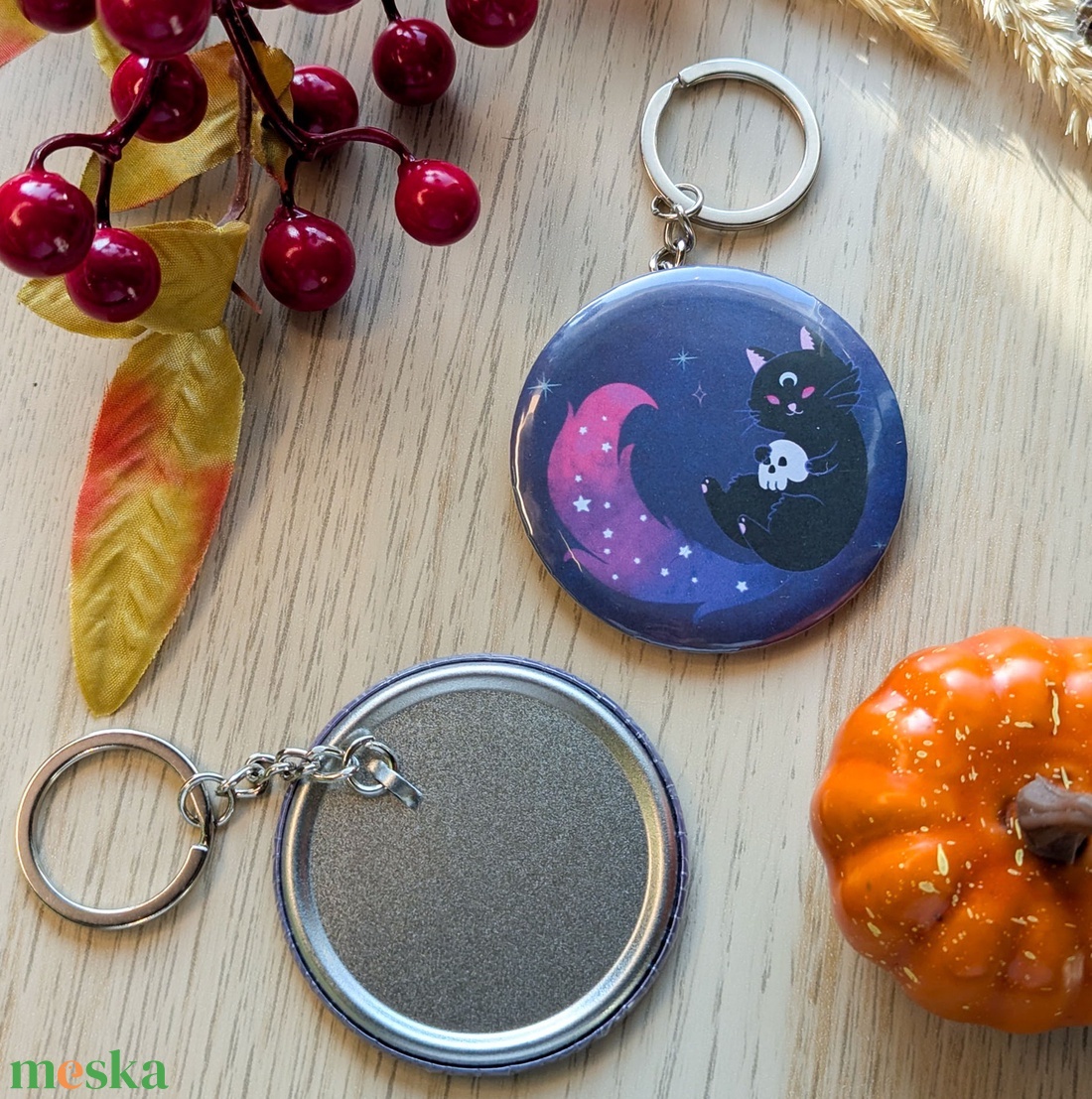 Fekete cicás koponyás kulcstartó - táska & tok - kulcstartó & táskadísz - kulcstartó - Meska.hu