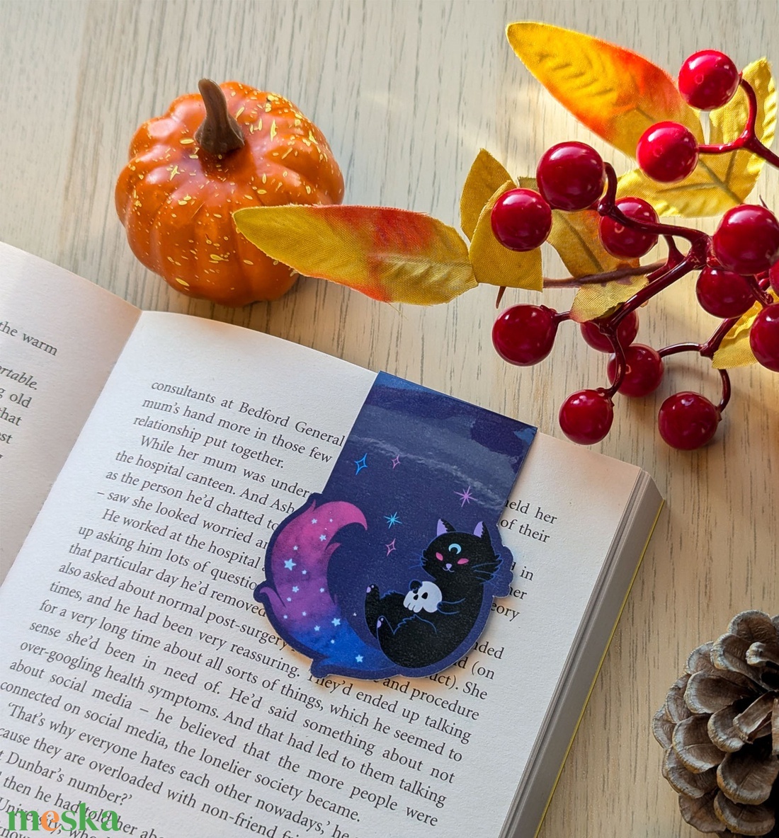 Fekete cicás koponyás mágneses könyvjelző - könyv & zene - könyvjelző - Meska.hu