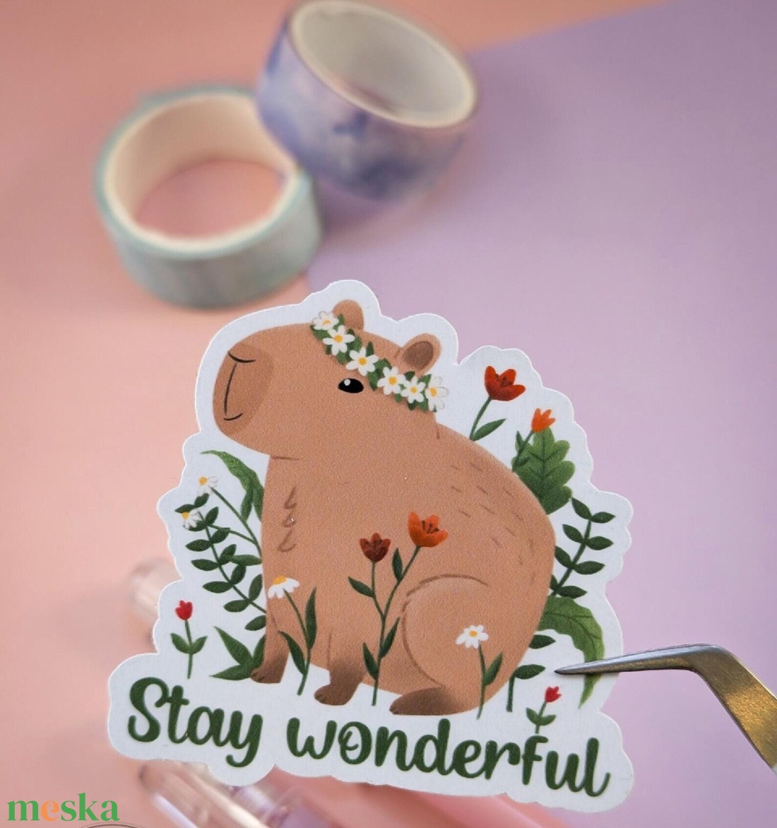 Kapibarás matrica - Cuki vízidisznó dekoráció - otthon & életmód - papír, írószer - matrica, matrica csomag - Meska.hu