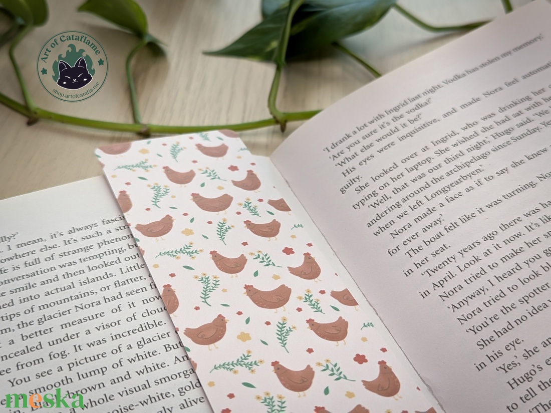 Tyúk mintás könyvjelző - Cottagecore ajándék könyvrajongóknak - könyv & zene - könyvjelző - Meska.hu