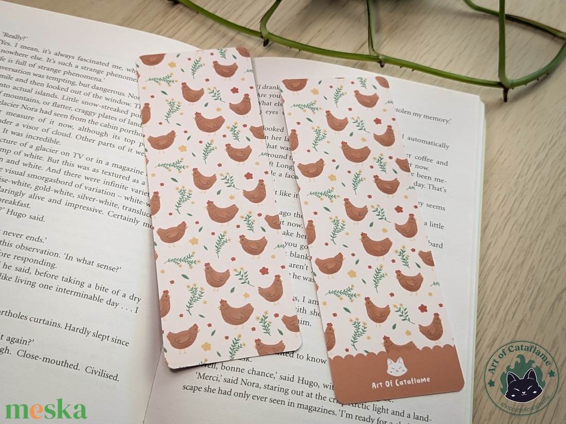 Tyúk mintás könyvjelző - Cottagecore ajándék könyvrajongóknak - könyv & zene - könyvjelző - Meska.hu