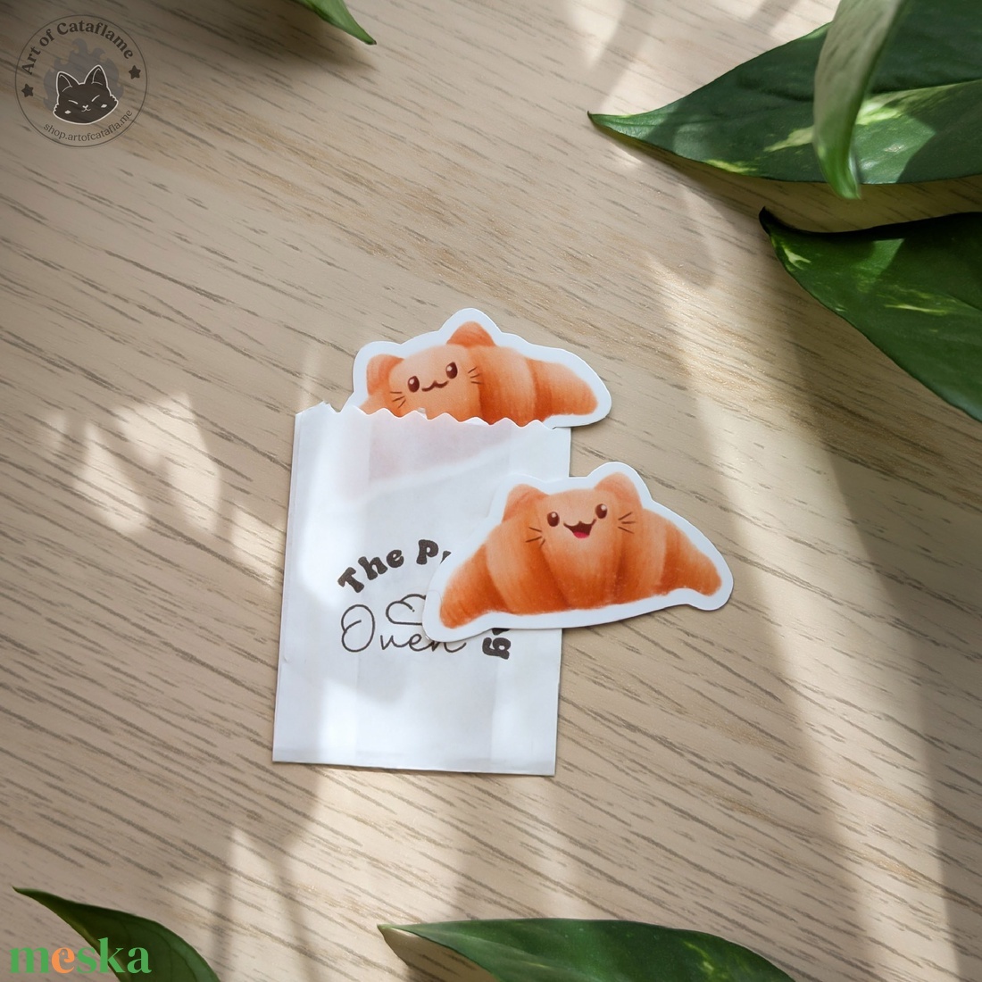 Croissant cica matricák - Kézzel rajzolt, péksüteményes macskás dekor - otthon & életmód - papír, írószer - matrica, matrica csomag - Meska.hu